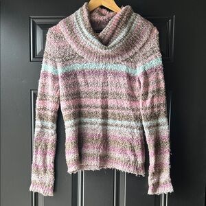 New York & Company Multicolor Striped Cowl Neck Sweater